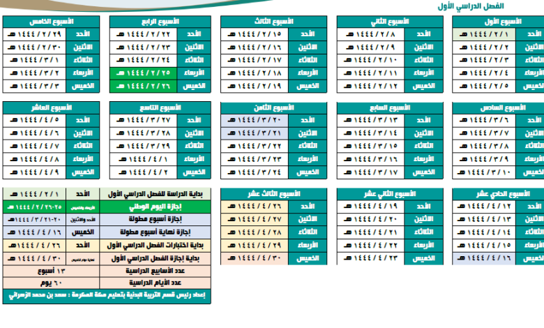 عطلات العام الدراسي الجديد 1445